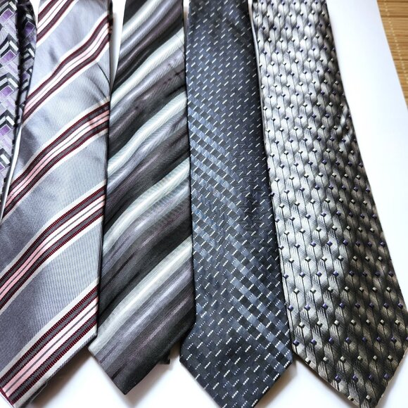 Lot of Seven Neckties Mens Greys Blacks Purples Pinks Various Designs and Makers - Picture 6 of 13